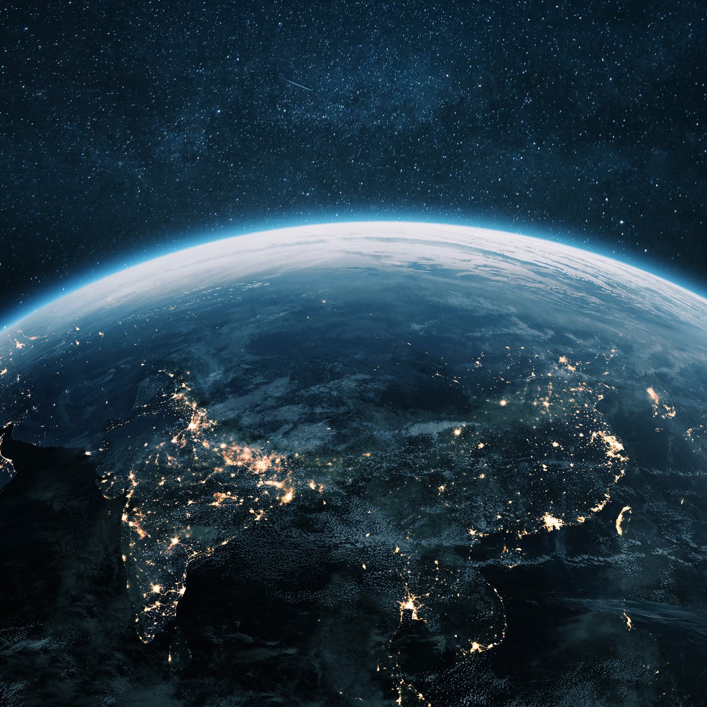 Beautiful planet Earth with night lights of Asian cities views from space.