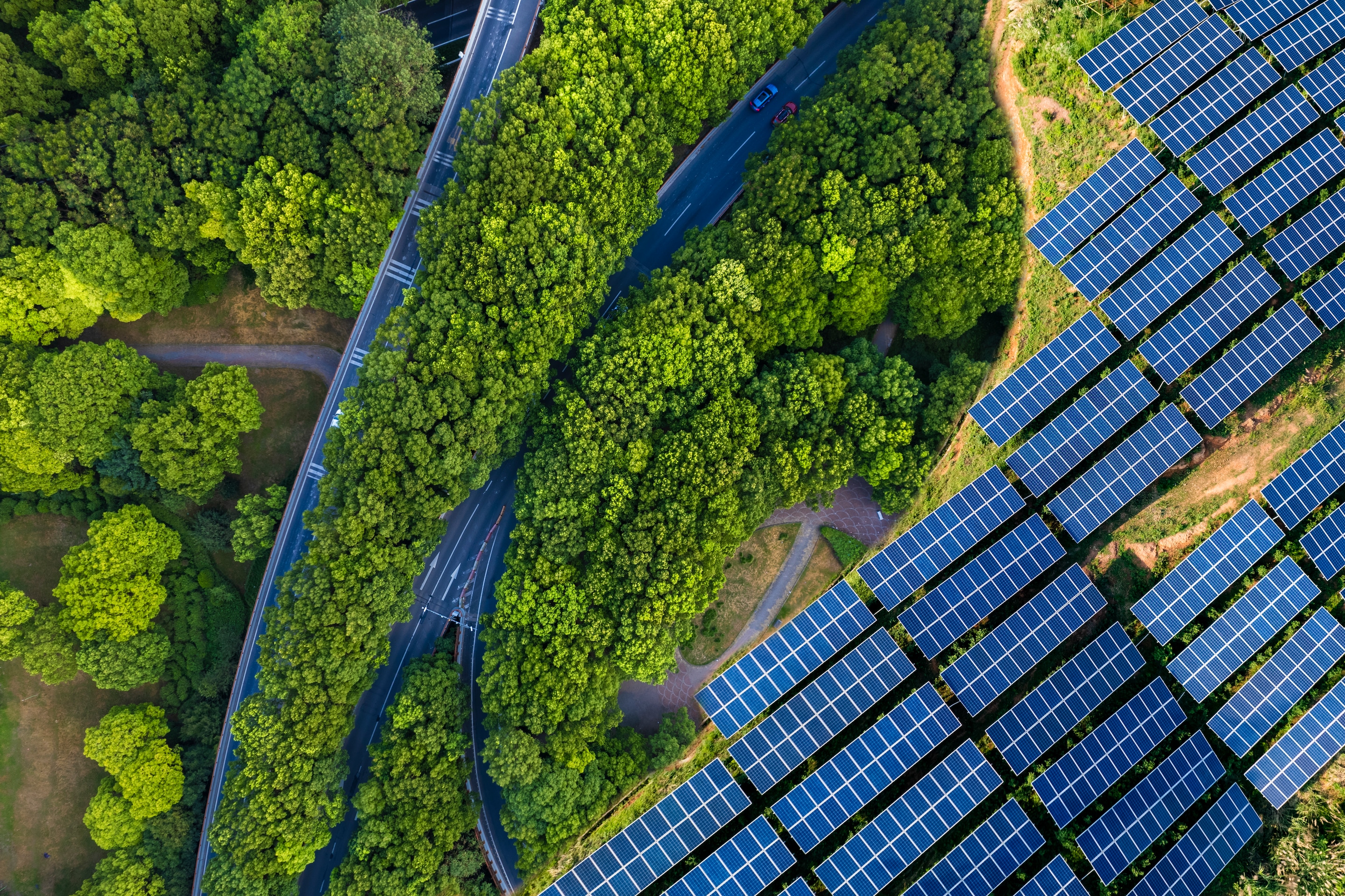 High angle view of Solar panels , agricultural landscape.