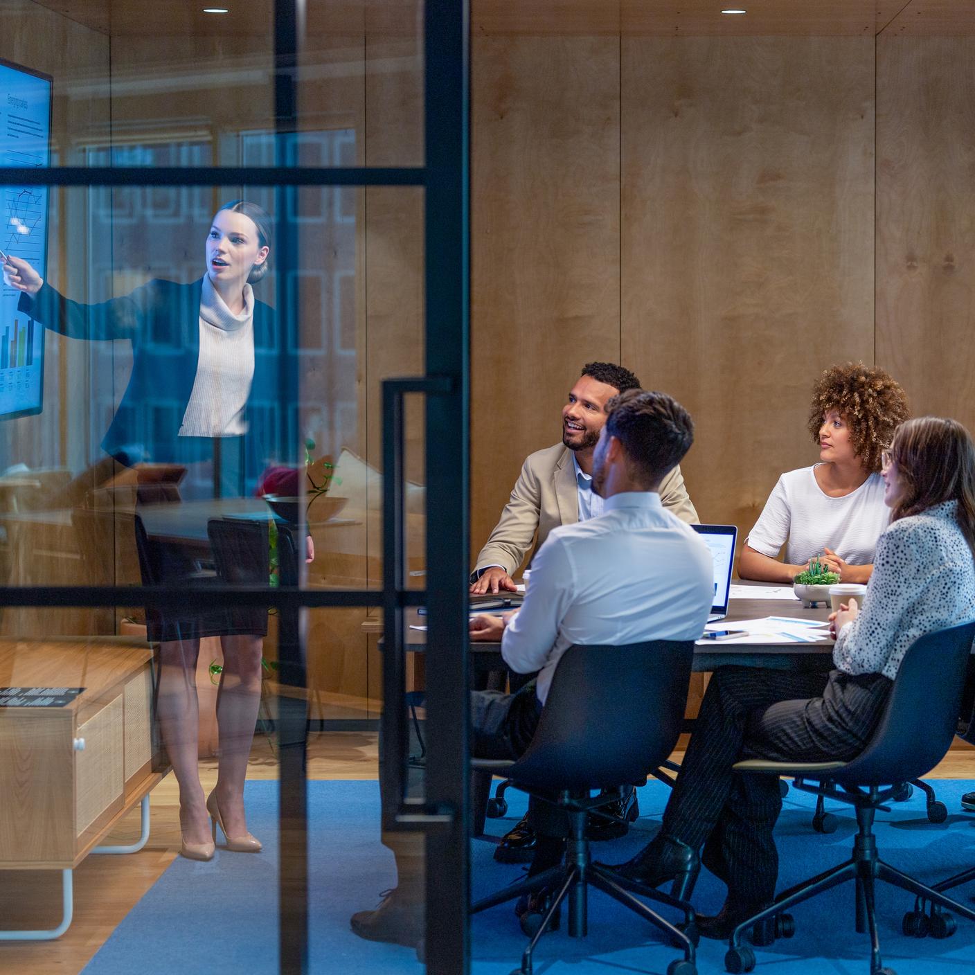 Big data presentation on a tv in a board room