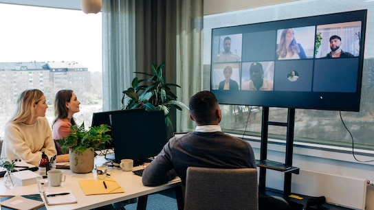 Employees having a video conference