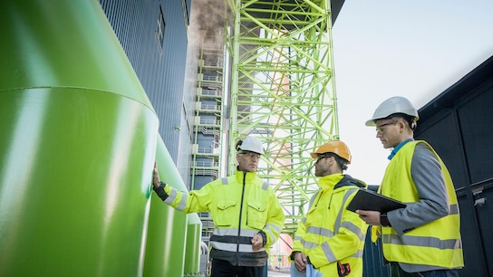 Engineers on modern power station construction site